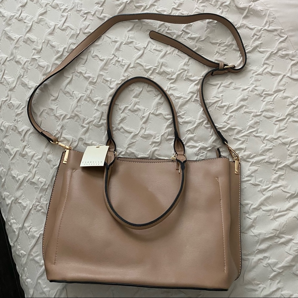 Isabelle Handbags || light brown tote bag w/ crossbody handle